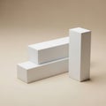 Three white rectangular blocks arranged in a triangular formation on a beige background Royalty Free Stock Photo