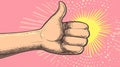 The image features a thumbs up gesture with a vibrant background and an added sunburst design Royalty Free Stock Photo