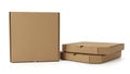 Two cardboard pizza boxes, one open and one closed Royalty Free Stock Photo