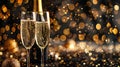 Sparkling Toast for Luxe Celebrations: Champagne Glasses and Bottle on Night Background Royalty Free Stock Photo