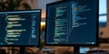 Dual Computer Monitors for Programming Royalty Free Stock Photo
