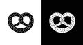 Stylized Pretzel Icon with Salt Dots - Black and White Vector Royalty Free Stock Photo