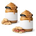 Peanut butter jars with peanuts isolated on white background Royalty Free Stock Photo