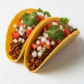 Two tacos with ground beef and vegetables isolated on white background Royalty Free Stock Photo