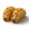 Two tacos with ground beef and vegetables isolated on white background Royalty Free Stock Photo