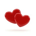 Two interlocking red hearts isolated on white background Royalty Free Stock Photo