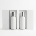 Two white perfume bottles in boxes, isolated on white background Royalty Free Stock Photo