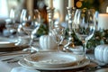 Elegant Table Setting with Crystal Glassware and White Porcelain Dinnerware Royalty Free Stock Photo