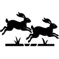 Vector Silhouette of Two Running Hares Perfect for Tattoo and Crafts Royalty Free Stock Photo