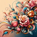 Vibrant digital roses and patterns