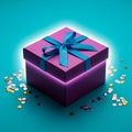Gift Box with Blue Ribbon and Sequins Royalty Free Stock Photo