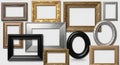 Collection of diverse antique and modern empty frames Royalty Free Stock Photo