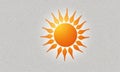 stylized sun with radiant orange center and radiating rays is depicted against light gray background. Royalty Free Stock Photo