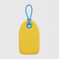 3D A bright yellow keychain with a blue string attached to it. Royalty Free Stock Photo
