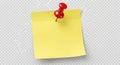 Single blank yellow sticky note held by a red pushpin Royalty Free Stock Photo