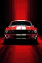 Classic Mustang Muscle Car Showcased Under Dramatic Red Lighting Royalty Free Stock Photo