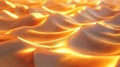 The image features a wavy surface reminiscent of sand dunes illuminated by golden light