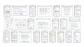 Wireframe designs of mobile app screens isolated on white background Royalty Free Stock Photo