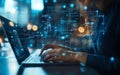 Futuristic Woman Typing on Laptop Surrounded by Abstract Digital Data Royalty Free Stock Photo