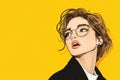 The image features a woman with a wow gape expression on a yellow background in a comic style with a vintage twist Royalty Free Stock Photo