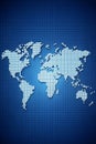 Vertical World Map Composed of Blue Dots on a Textured Blue Grid Background global earth Royalty Free Stock Photo