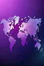 Dotted World Map With Purple And Blue Gradient Background And Light Effects earth globe Royalty Free Stock Photo