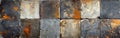 Rustic Patchwork Tiles on Aged Cement Wall - Brown & Gray Stone Texture Background Banner Royalty Free Stock Photo