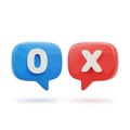 Vector art of zero and cross speech bubbles, representing contrasting opinions, choices, or answers, symbolizing communication and Royalty Free Stock Photo