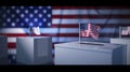 An image featuring an American election ballot box with a small American flag inserted into the slot. Generative AI Royalty Free Stock Photo