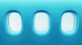 Three Airplane Windows on a Blue Wall Royalty Free Stock Photo