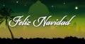 Image of feliz navidad text over city on green background Royalty Free Stock Photo