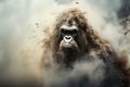 Image of ferocious eerie angry gorilla and there is smoke and fire, Wildlife Animals., Generative AI, Illustration