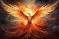 Image of ferocious eerie angry phoenix is flying burning, Bird, Mythical creatures., Generative AI, Illustration