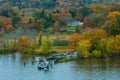 Ferry Docking with Beautiful Colorful Foliage Royalty Free Stock Photo