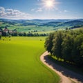 Field waves with blossoming trees in the spring, South Moravia, Czech Republic made with Generative AI