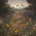 image of a field of wildflowers with butterflies flitting among them.