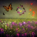 image of a field of wildflowers with butterflies flitting among them.