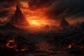 an image of a fiery landscape with lava and rocks