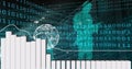 Image of financial data processing and binary coding over black background Royalty Free Stock Photo