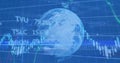 Image of financial data processing with binary coding over globe Royalty Free Stock Photo