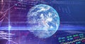 Image of financial data processing and binary coding over globe Royalty Free Stock Photo