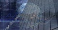 Image of financial data processing and globe over modern building Royalty Free Stock Photo
