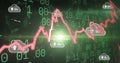 Image of financial data processing with graph and cloud icons on black background Royalty Free Stock Photo
