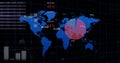 Image of financial data processing over globe and red world map Royalty Free Stock Photo