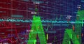 Image of financial data processing over grid on dark background Royalty Free Stock Photo