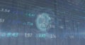 Image of financial data processing over moving clock and globe Royalty Free Stock Photo