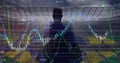 Image of financial data processing over rugby player on stadium Royalty Free Stock Photo
