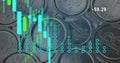Image of financial data processing over silver bitcoins