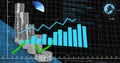 Image of financial data processing over stack of silver coins Royalty Free Stock Photo