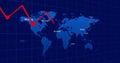 Image of financial data processing over world map on black background Royalty Free Stock Photo